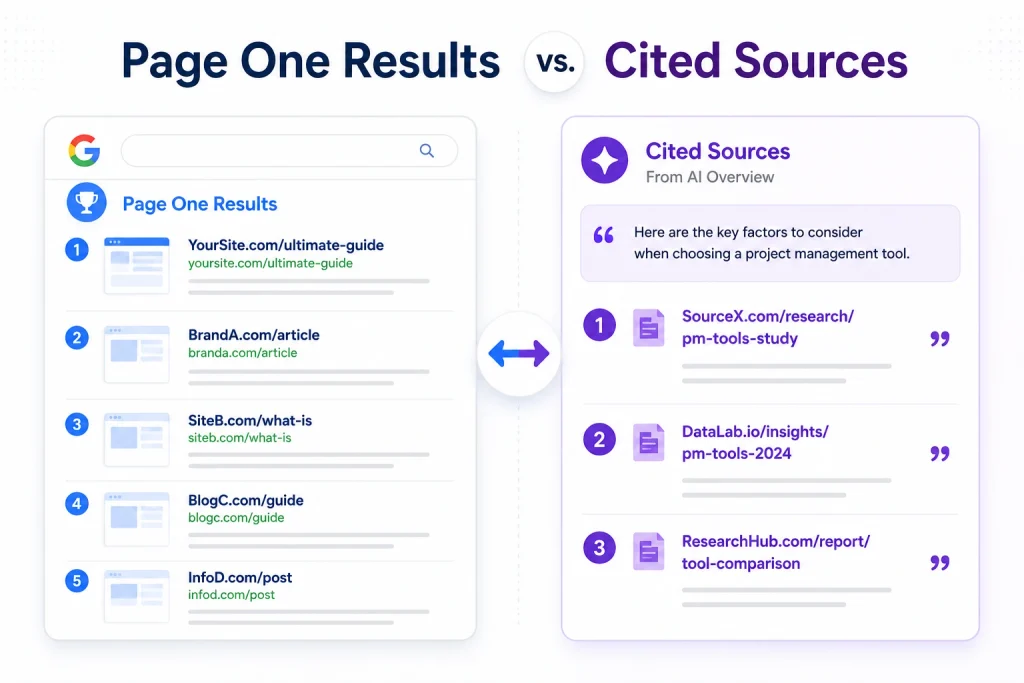 Page one results beside the cited sources

