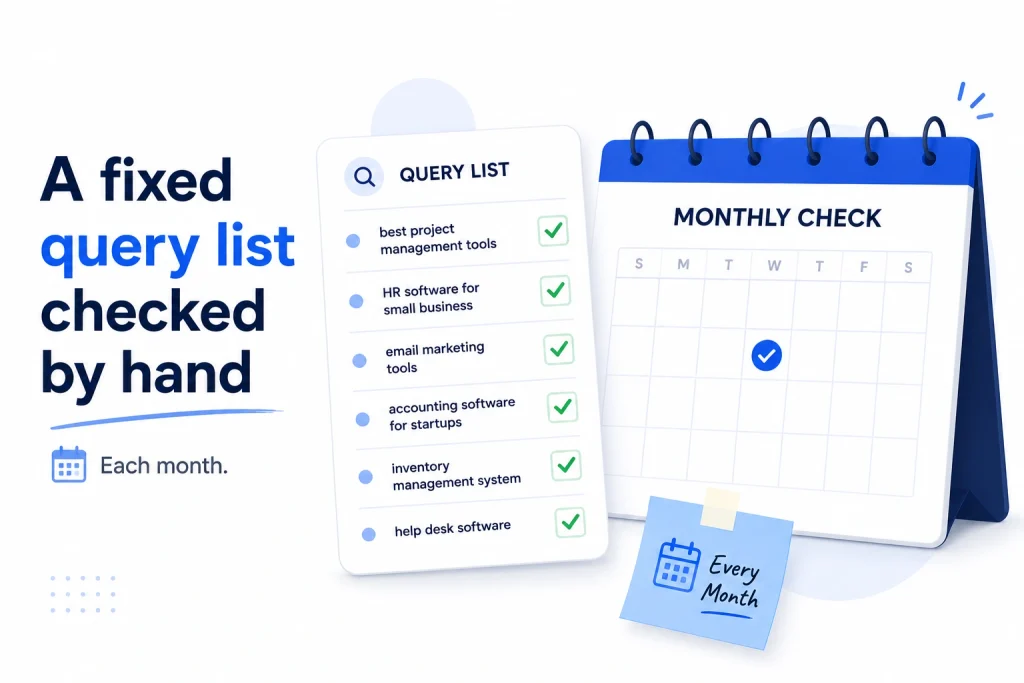 A fixed query list checked by hand each month

