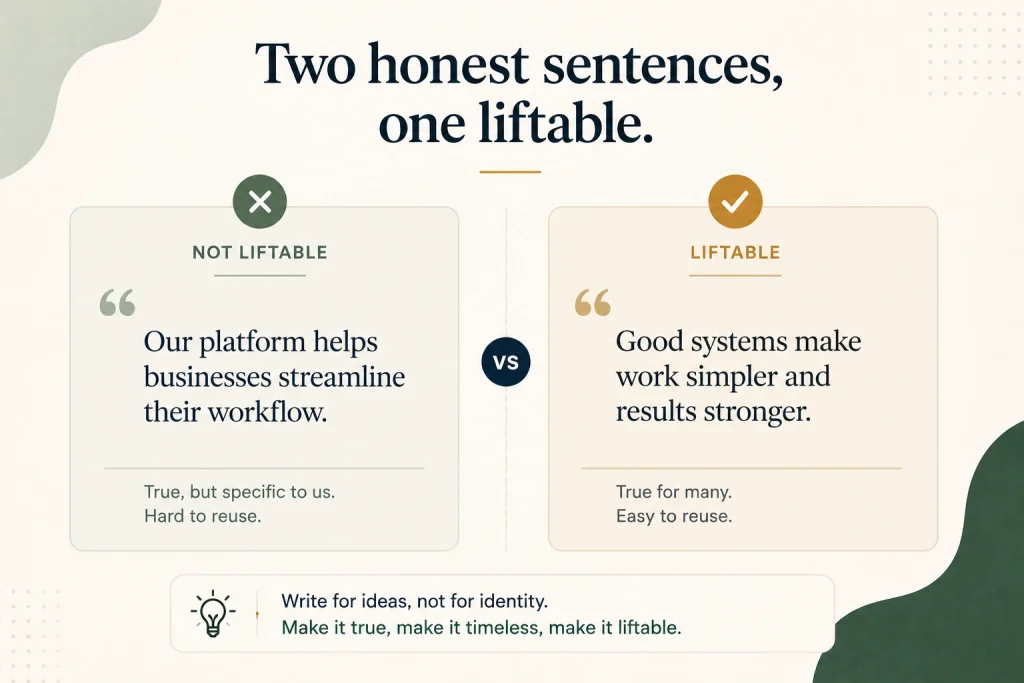 Two honest sentences, one liftable

