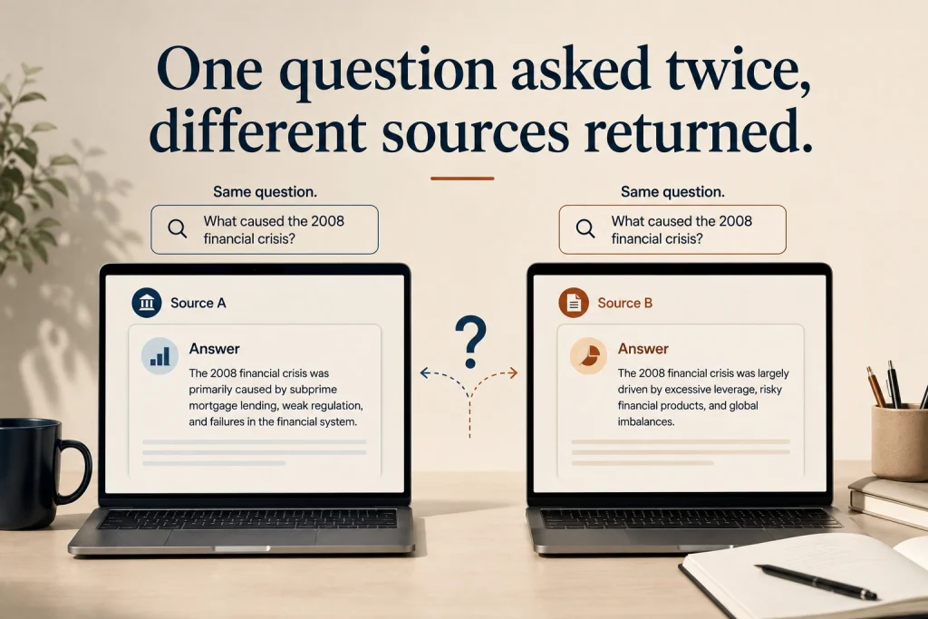 One question asked twice, different sources returned