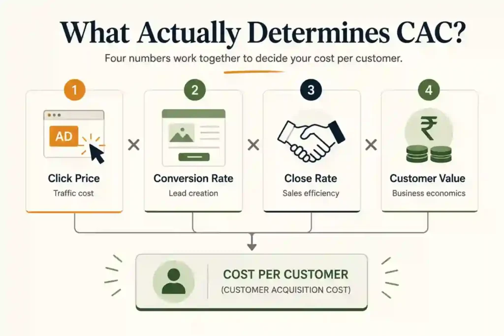 Four numbers that determine cost per customer — click price, conversion rate, close rate and customer value


