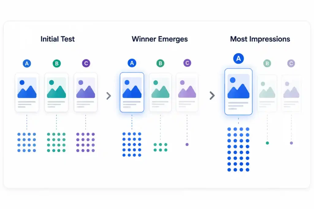 How Meta reallocates impressions toward an early leader rather than splitting evenly

