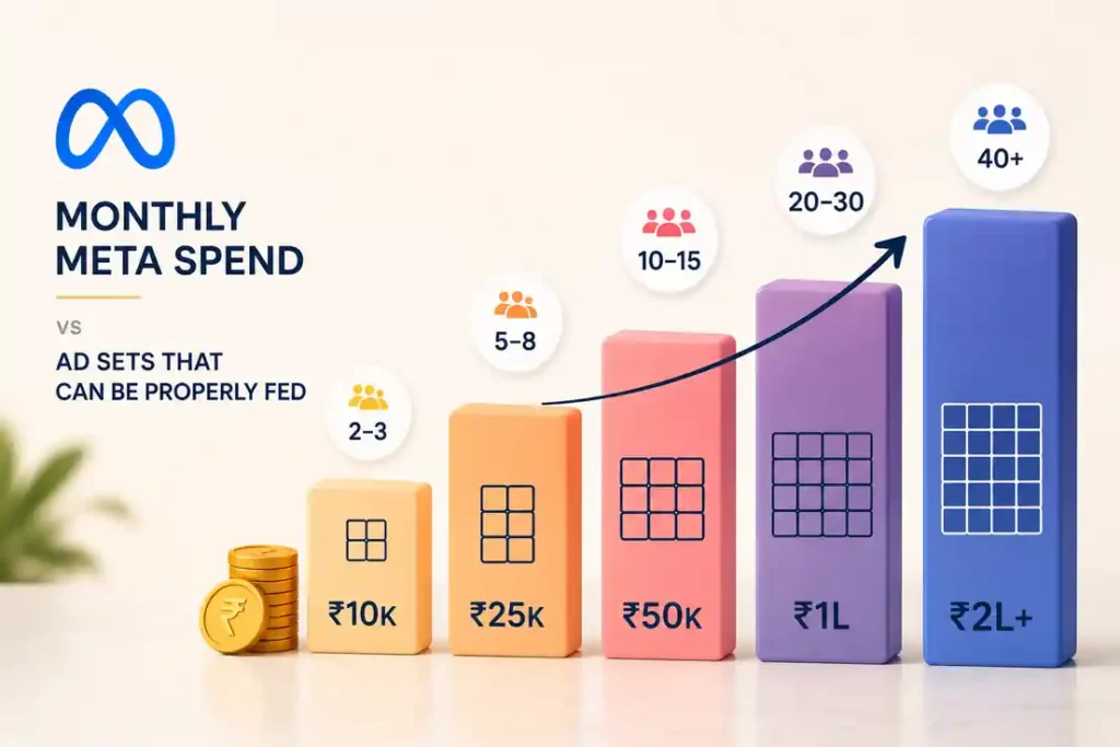 Monthly Meta spend against ad sets that can be properly fed, in rupees

