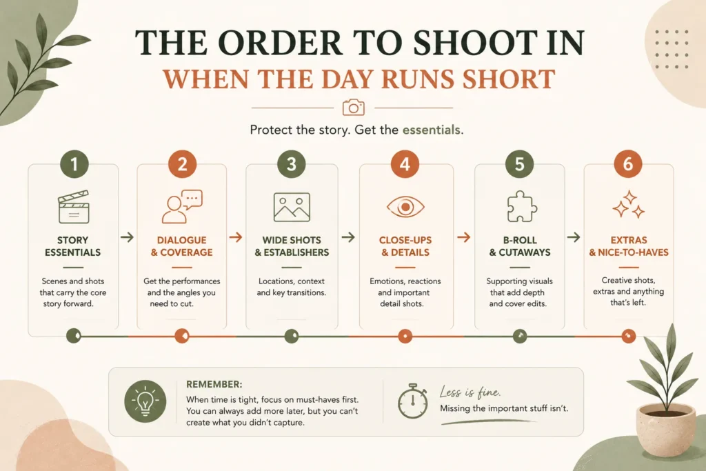 The order to shoot in when the day runs short
