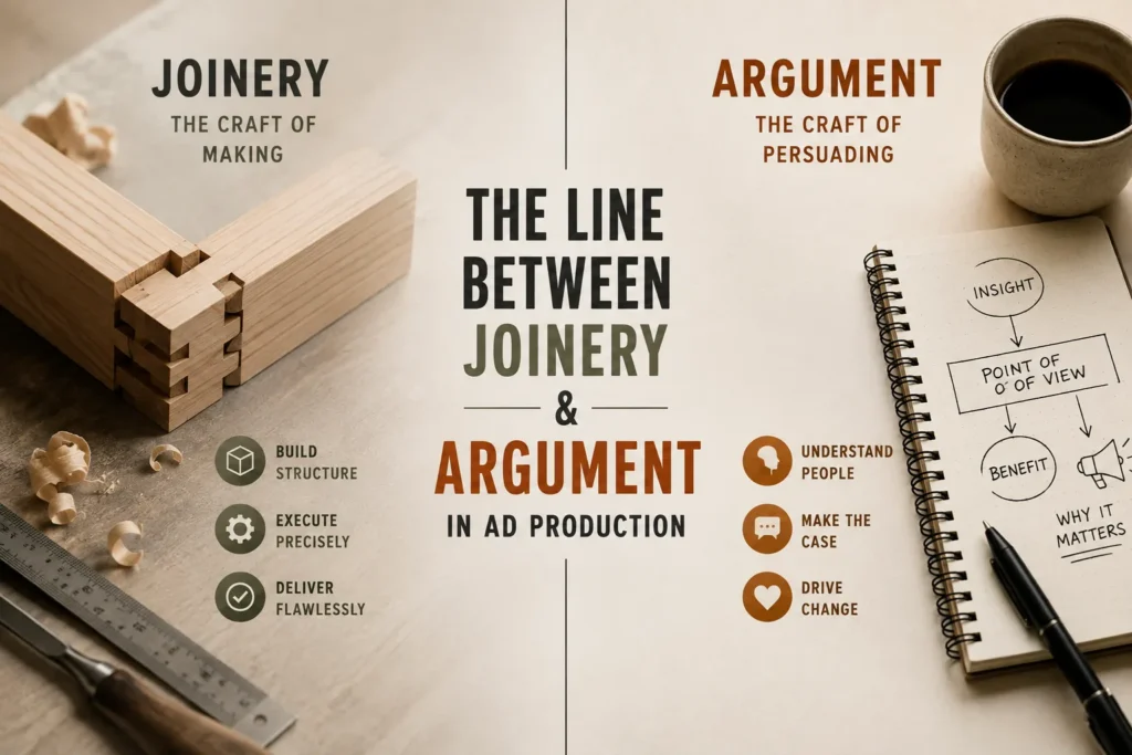 The line between joinery and argument in ad production