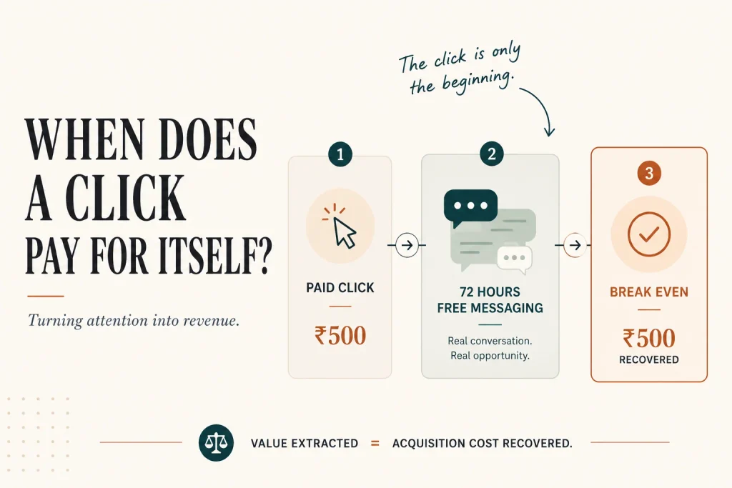 A paid click buying 72 hours of free messaging, and where it breaks even