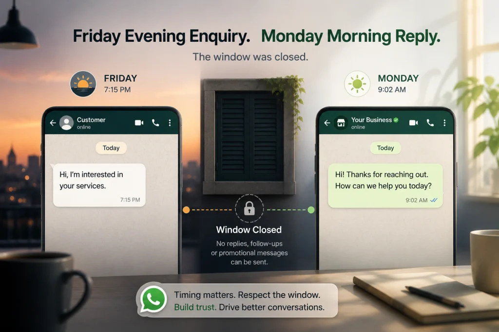 A Friday evening enquiry and a Monday morning reply, with the window closed between them

