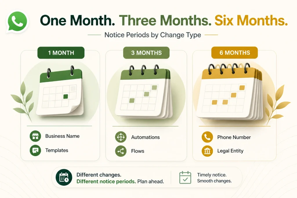 One month, three months and six months of notice, by change type


