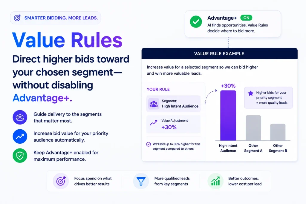 Value Rules directing higher bids toward a chosen segment without disabling Advantage+

