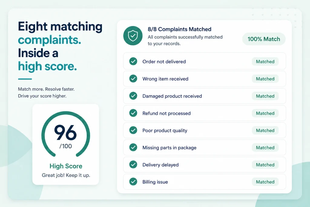 Eight matching complaints inside a high score

