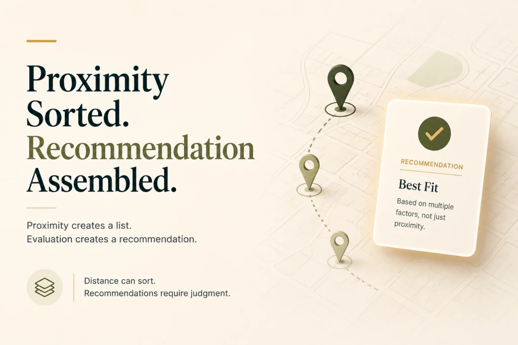 Proximity sorting against assembled recommendation

