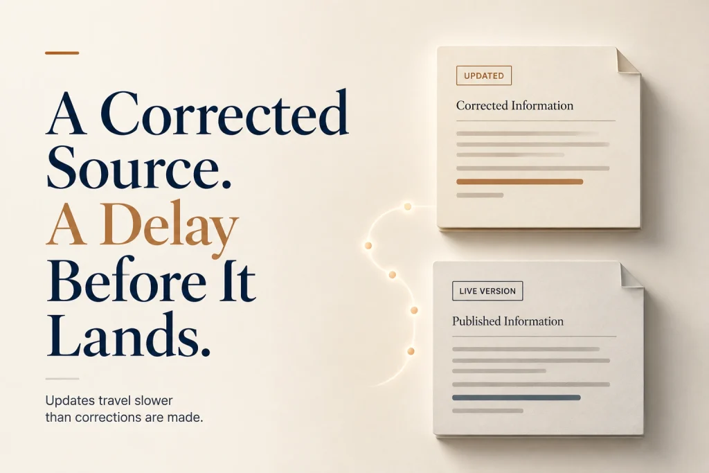 A corrected source and a delay before it lands


