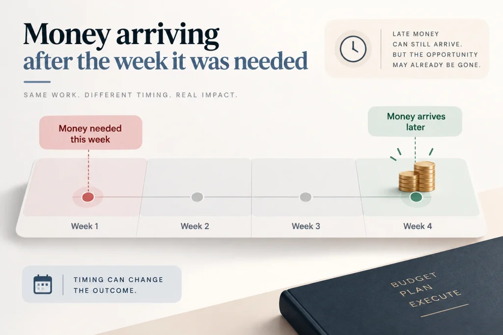Money arriving after the week it was needed

