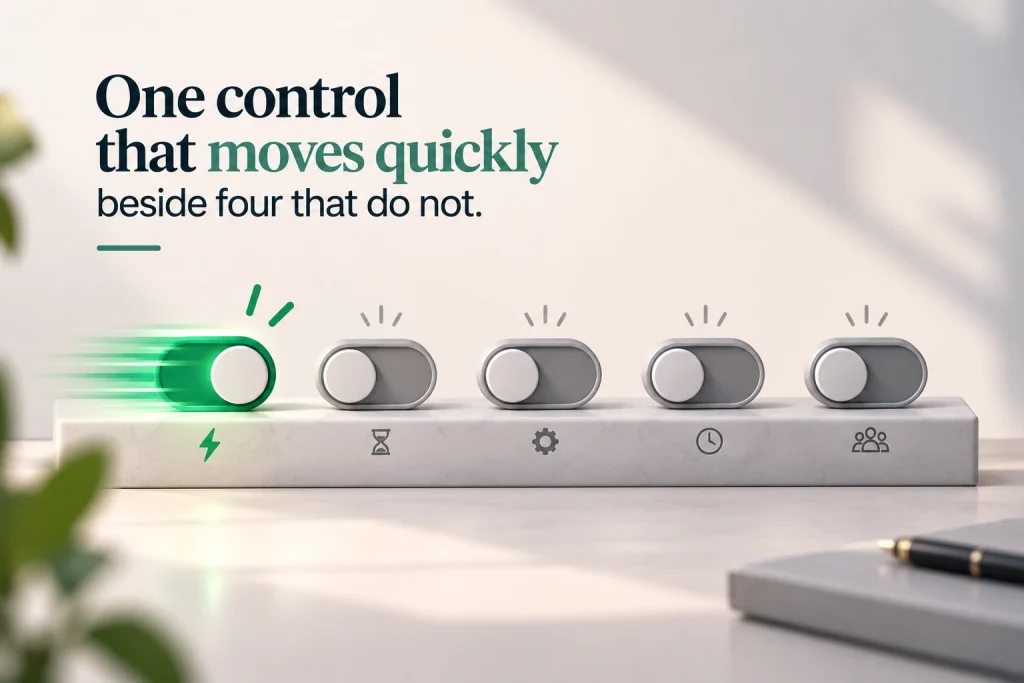 One control that moves quickly beside four that do not

