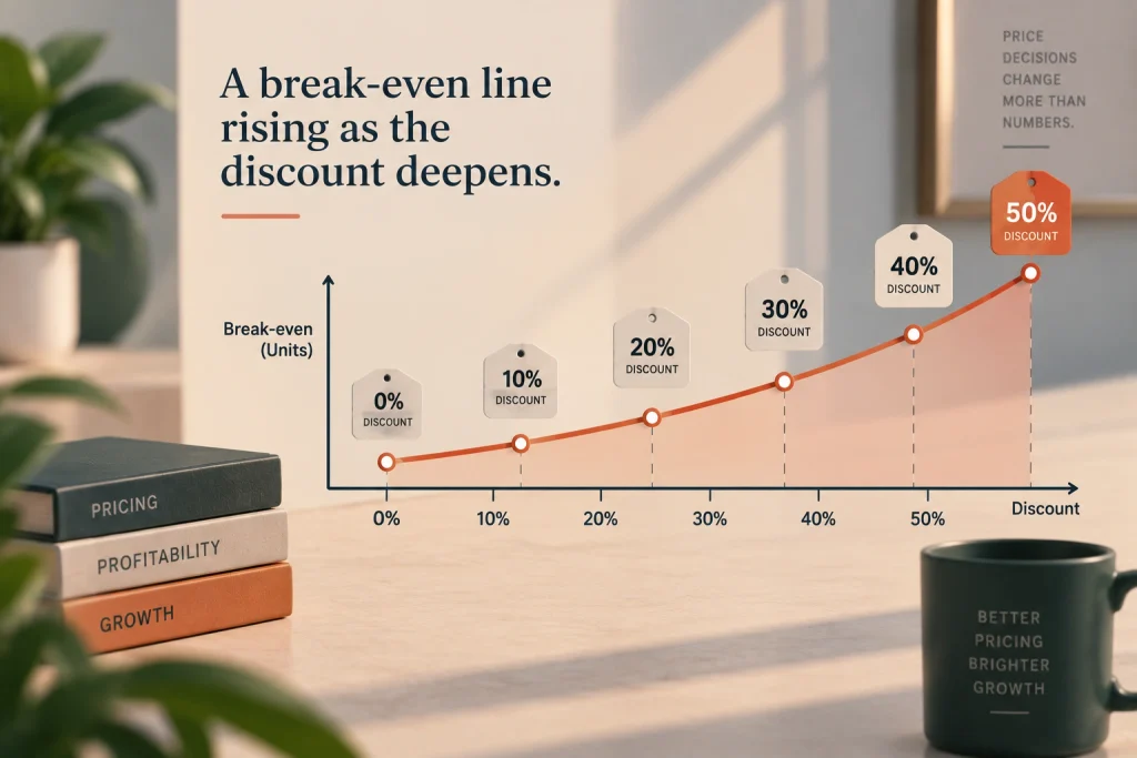 A break-even line rising as the discount deepens

