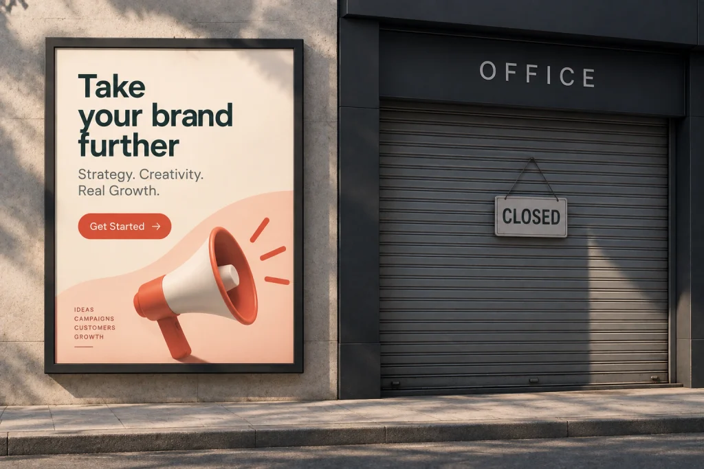 Advertising running against a shuttered office

