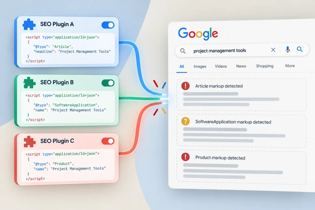Three plugins emitting competing markup

