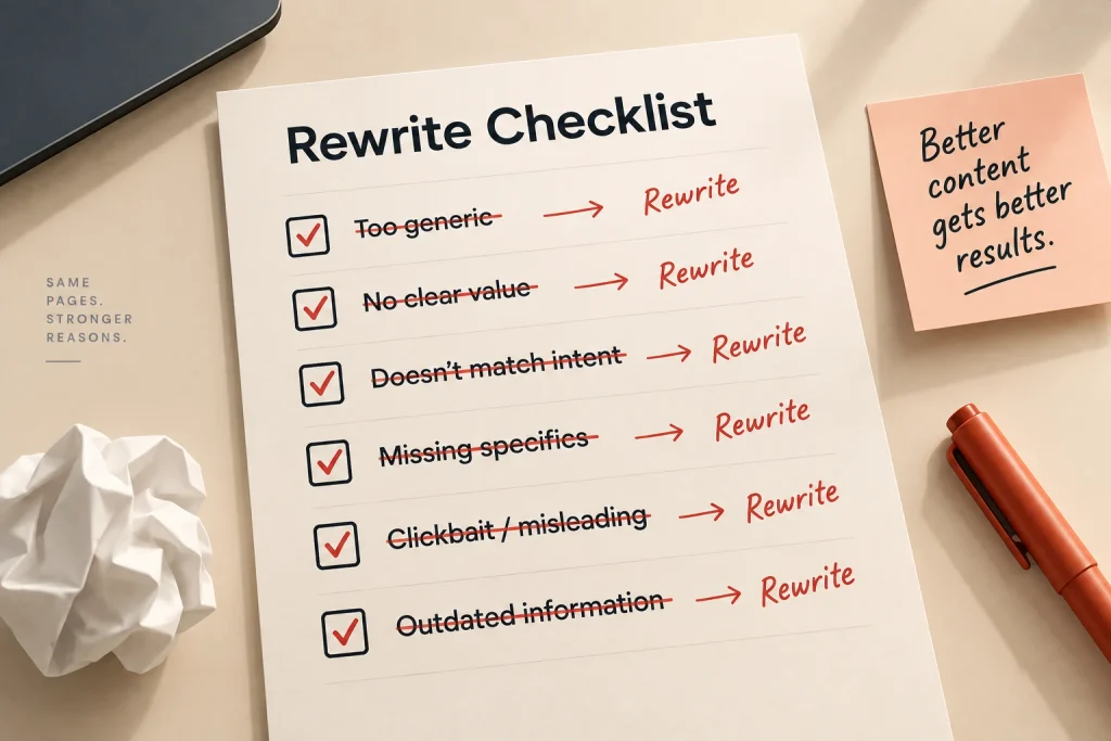 Checklist items marked as rewrite causes