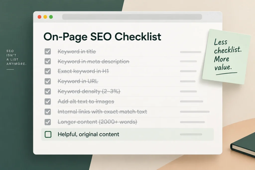 An on-page list with most items struck through