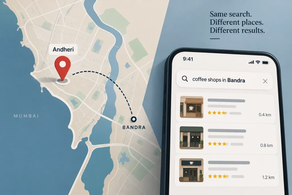 A pin in Andheri and a search made in Bandra