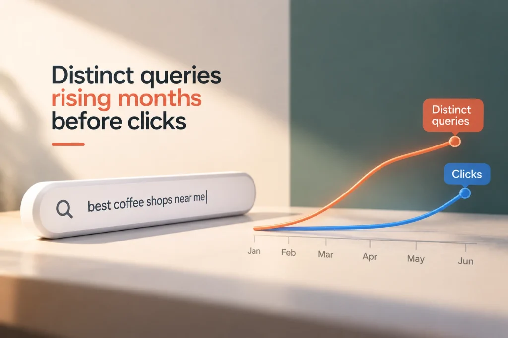 Distinct queries rising months before clicks

