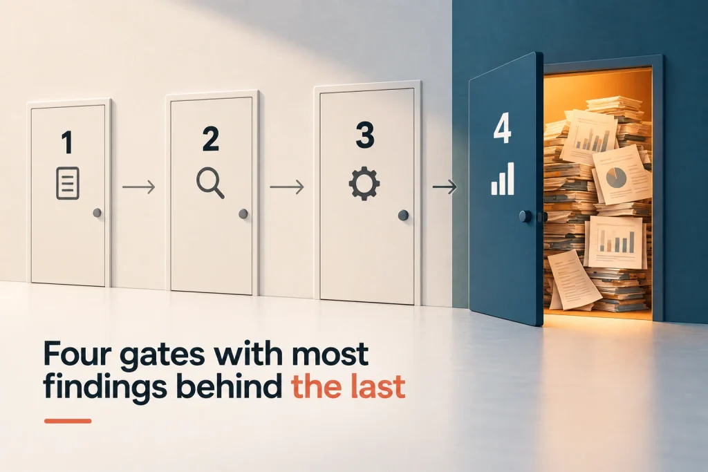 Four gates with most findings behind the last

