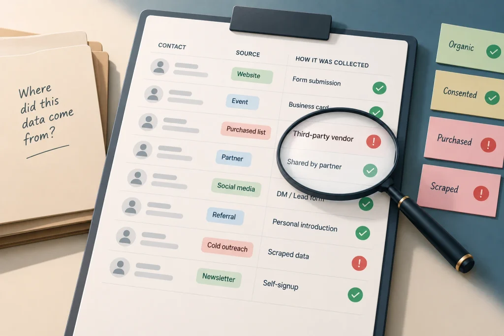 A list examined for how it was collected

