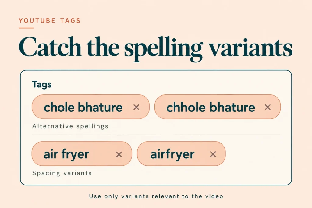 Tag field containing spelling variants such as chole bhature and chhole bhature, and air fryer and airfryer